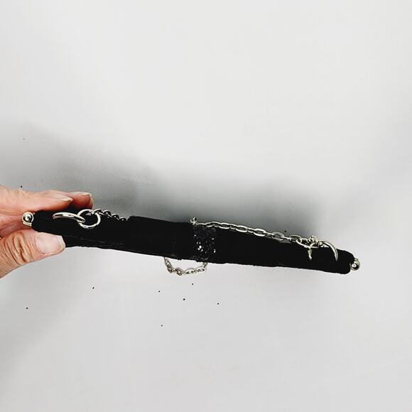 Steve Madden Small Black Satin & Glitter Clutch Purse - Picture 7 of 13